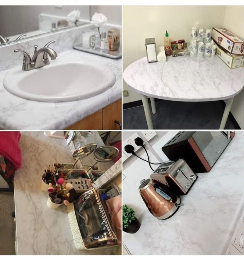 Kitchen Countertop Self-Adhesive Waterproof Wallpaper White/Grey - Image 4